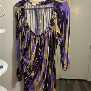 Michael Kors Purple Gold Black Striped Long Sleeve Dress